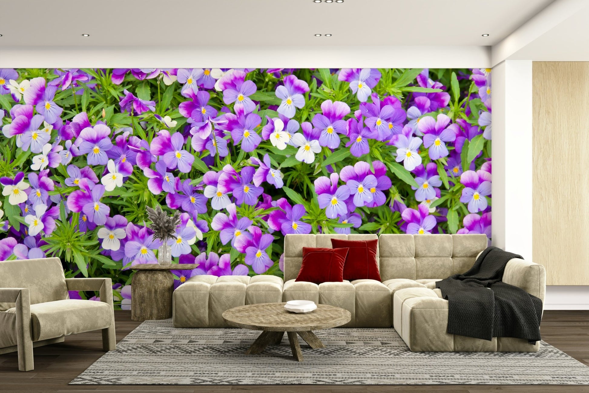 Wallpaper for walls with bold purple flowers

