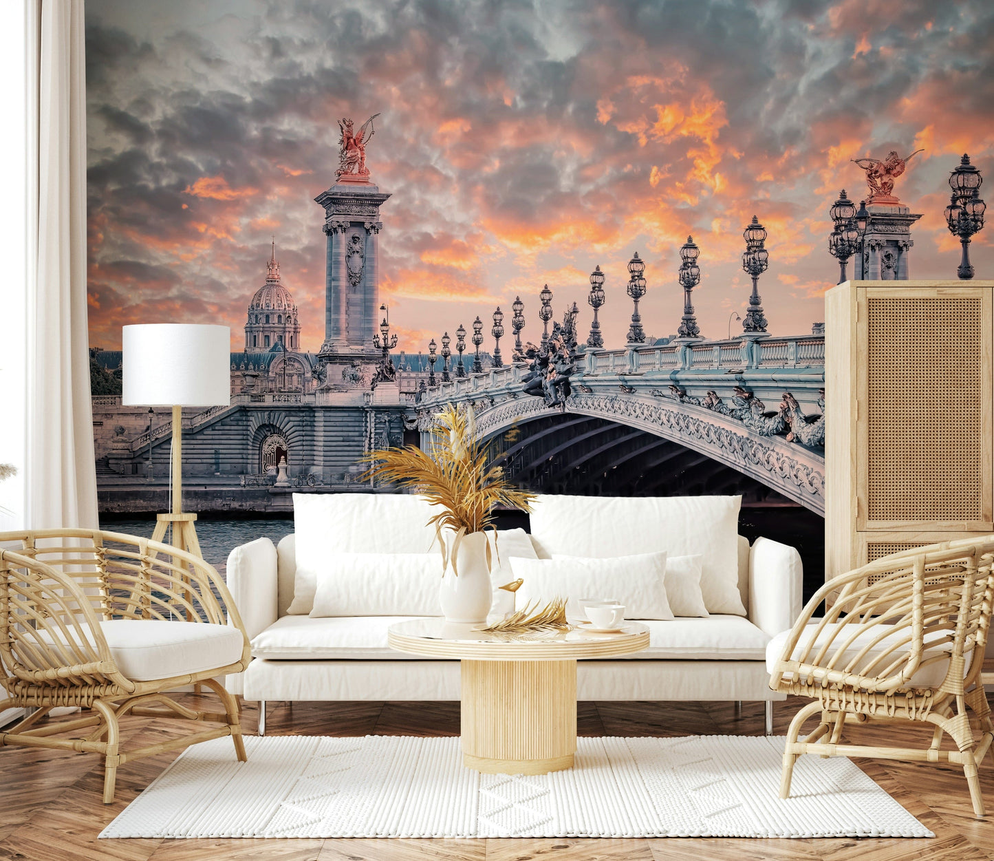 Parisian Bridge Sunset Wall Mural