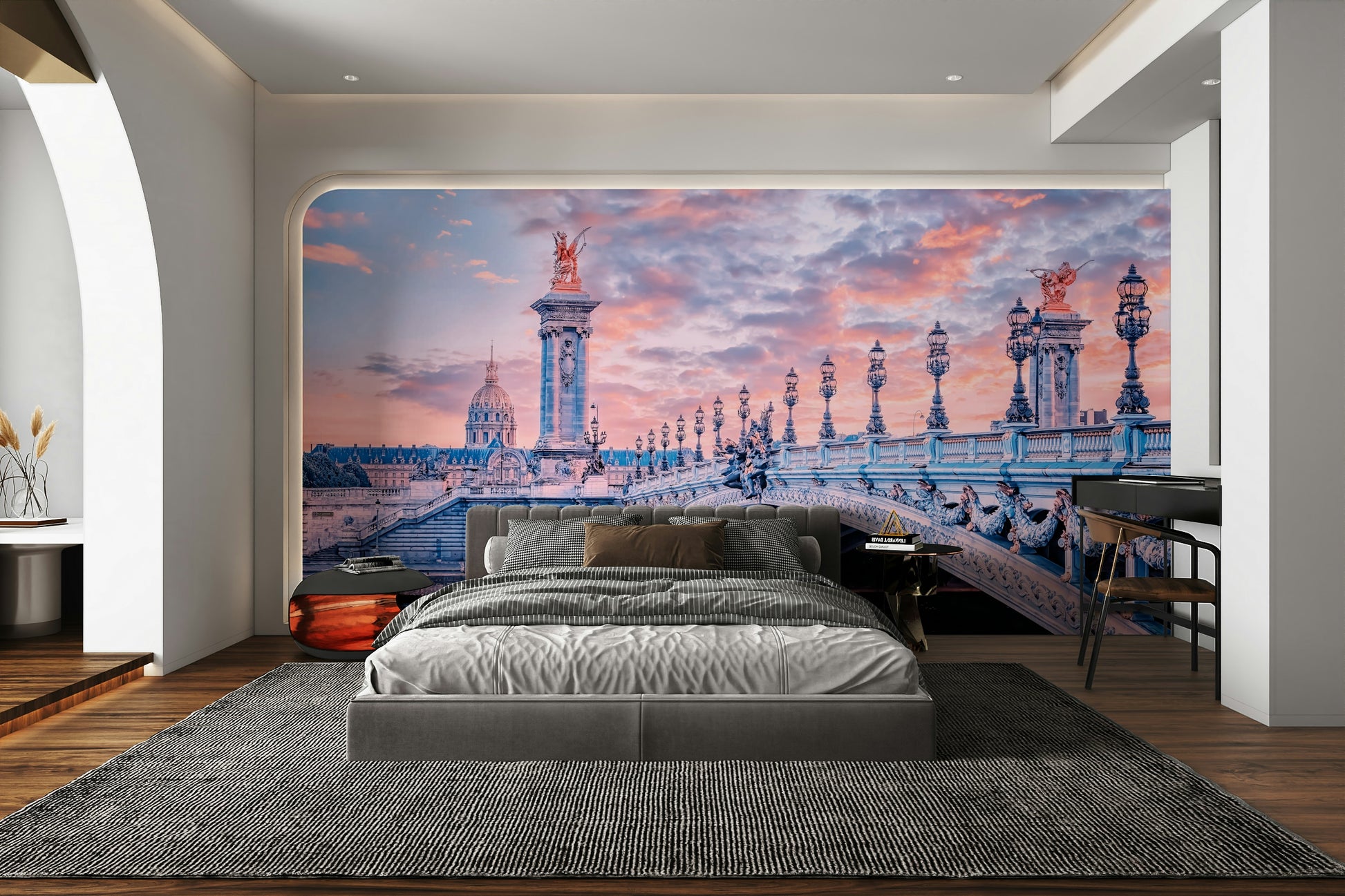 Paris Pont Alexandre III in twilight glow

