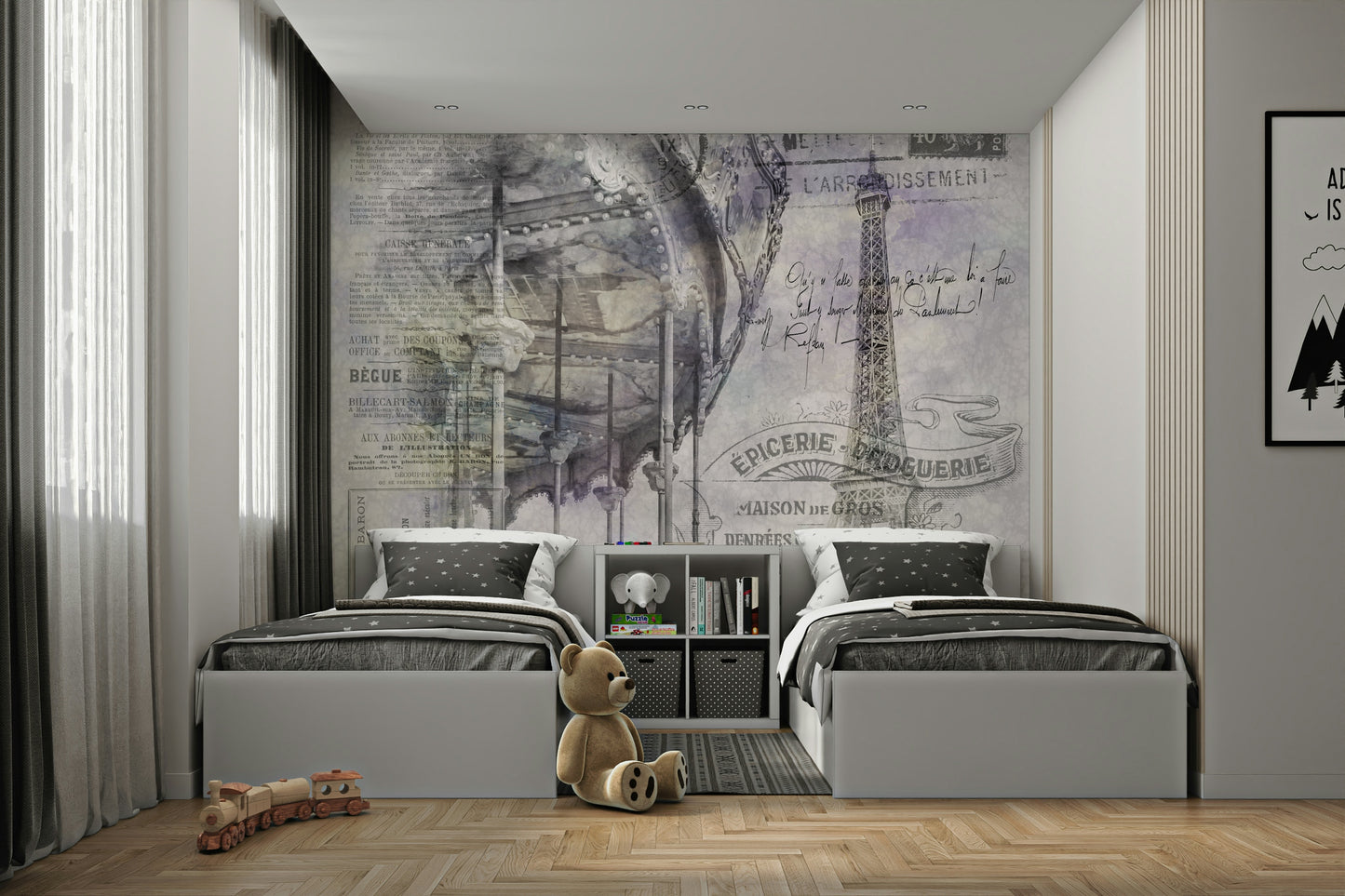Artistic collage of Eiffel Tower and carousel for walls

