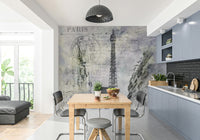 French city mural with street scene and postmarks

