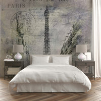 Paris streetscape wall mural with music notes

