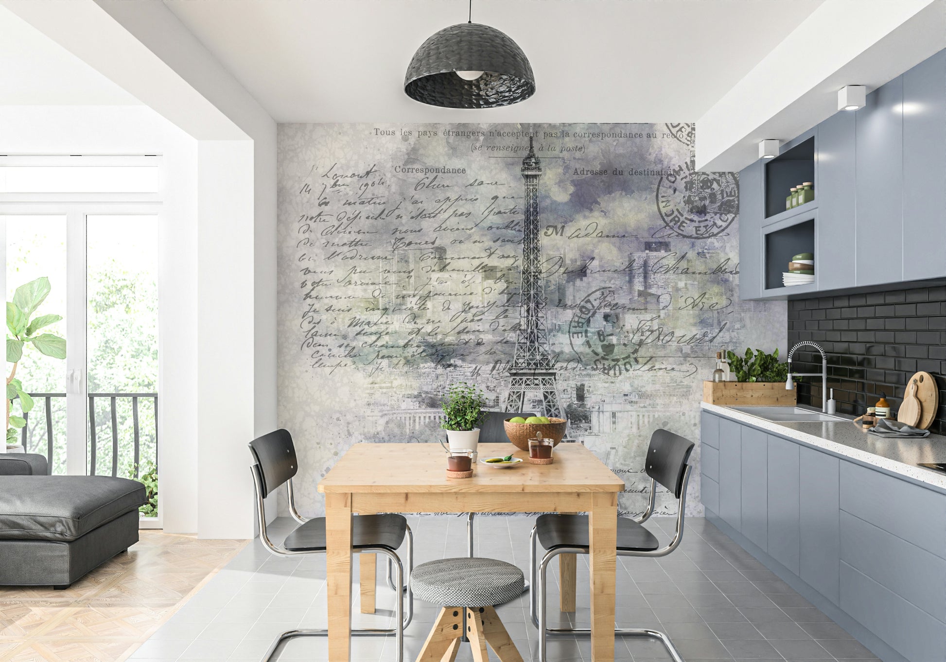 Panoramic mural of Paris city lights and rooftops

