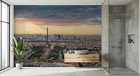 Wall covering Paris Panorama Sunset wide angle architectural print.