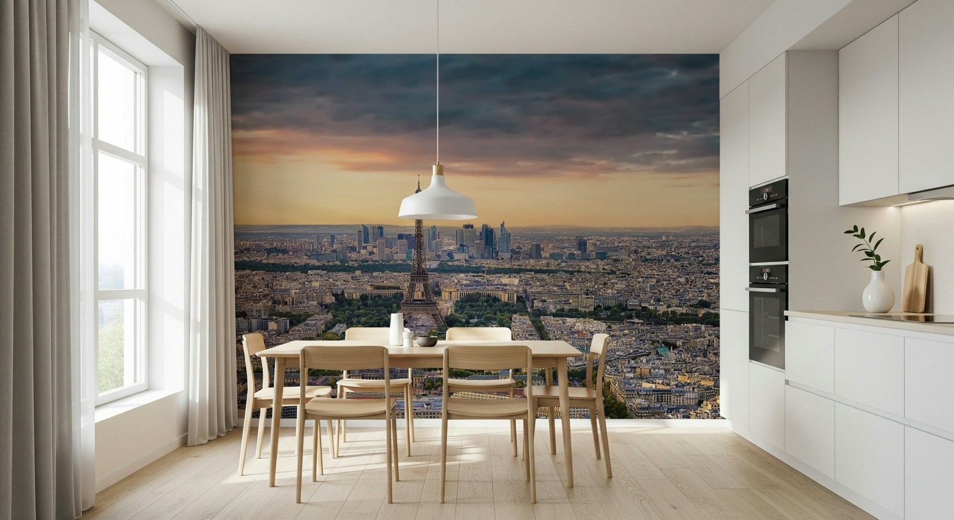 Stunning Paris Panorama Sunset backdrop buildings park area removable mural.