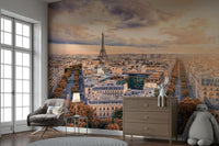 A contemplative twilight city wallpaper mural for a feature wall.

