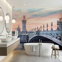 Evening glow Parisian Bridge Dream wallpaper for walls design.