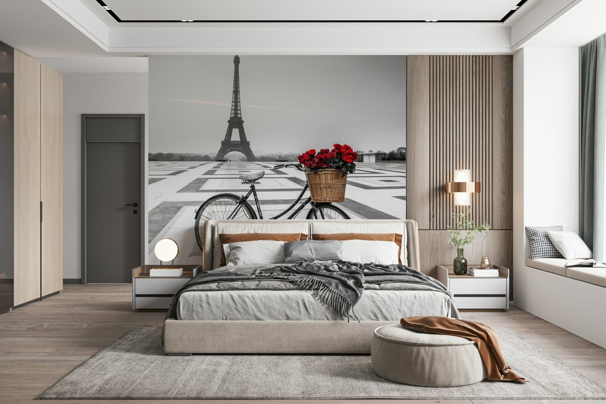 Elegant Europe view Parisian Love Story wallpaper emphasizing solitary bike love symbol.
