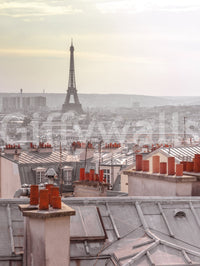 Soft sunset sky Parisian Rooftops wallpaper for walls mural.