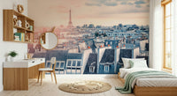 Soft morning light Paris skyline peel and stick wallpaper