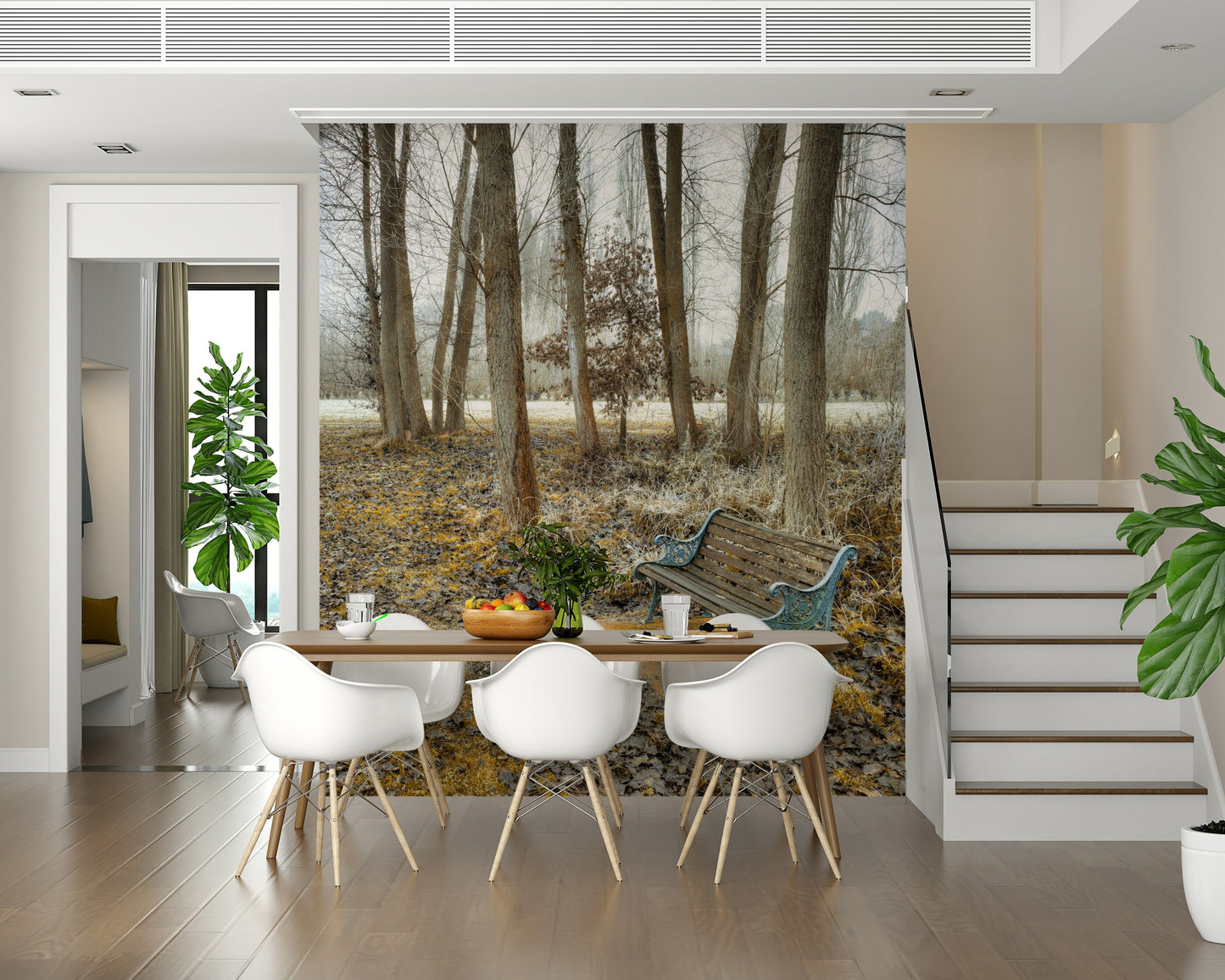 Grounded Bench at Park wallpaper, nature inspired scene for walls.