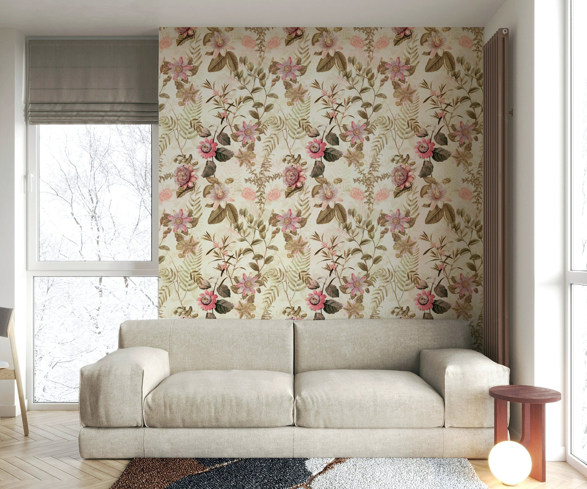 Close-up of Passionflower Paradise wallpaper featuring colorful flowers.

