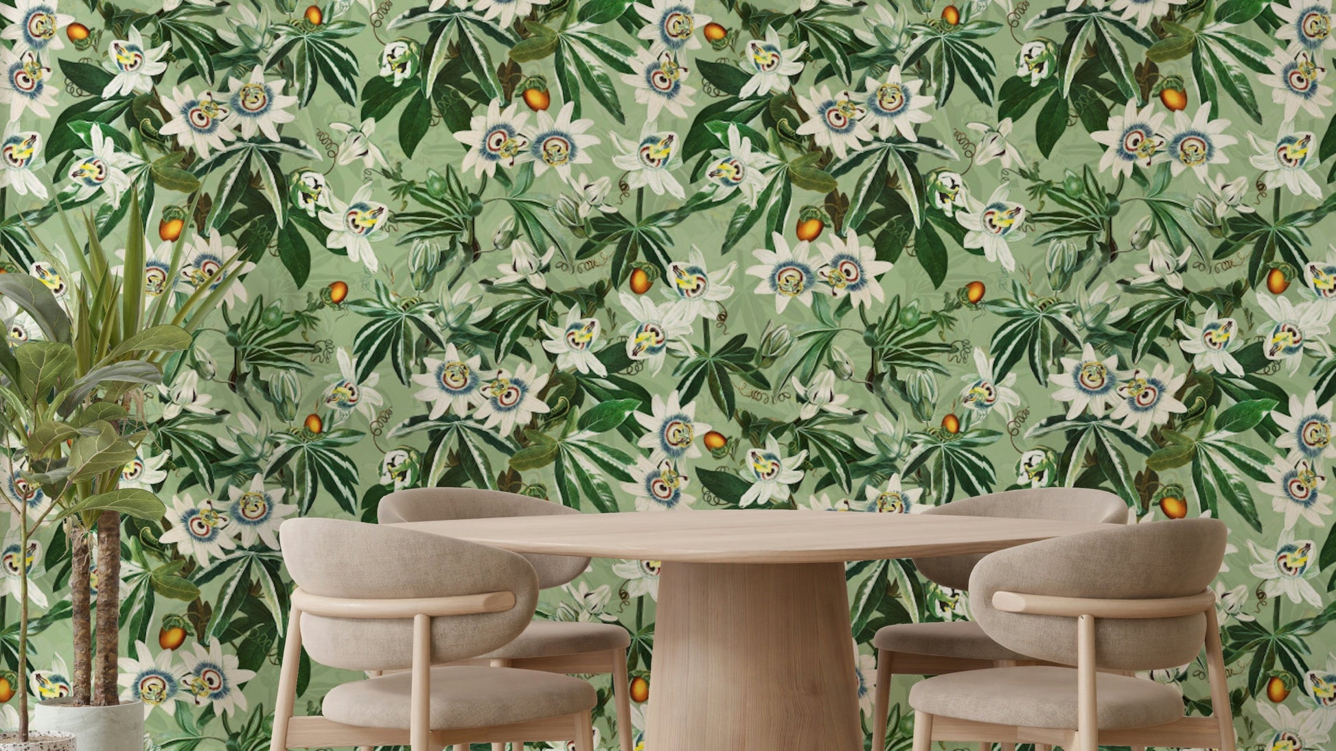 Passionflower Paradise Wallpaper with vibrant passionflowers and greenery.

