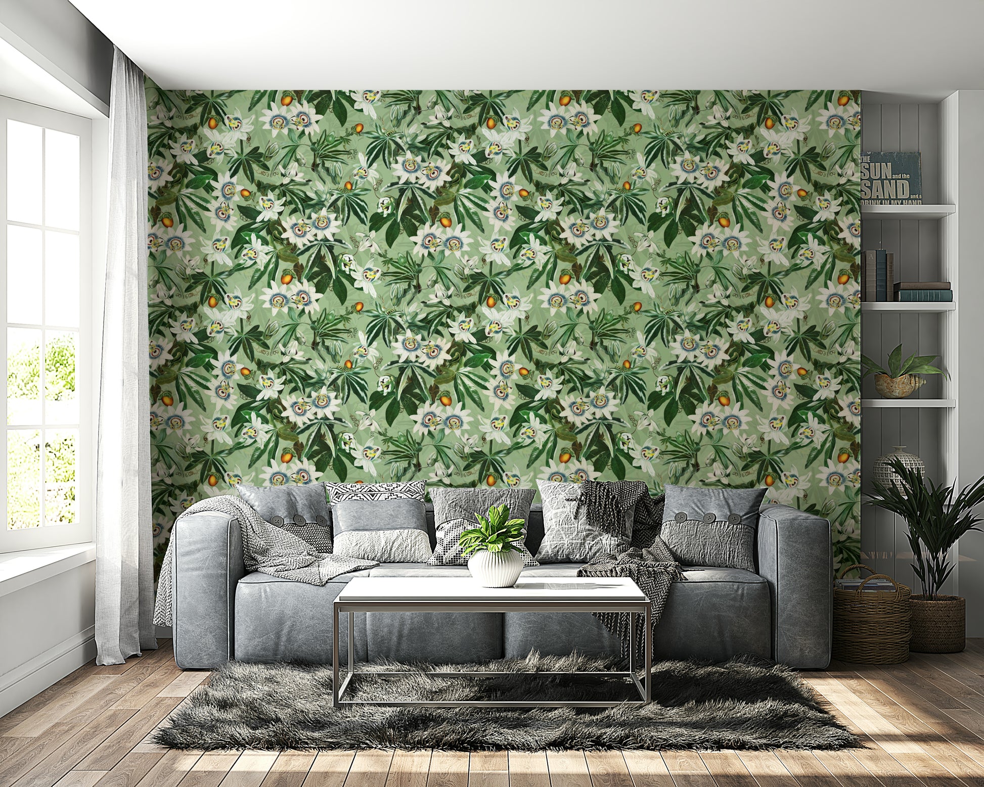 Close-up of Passionflower Paradise mural featuring intricate floral patterns.

