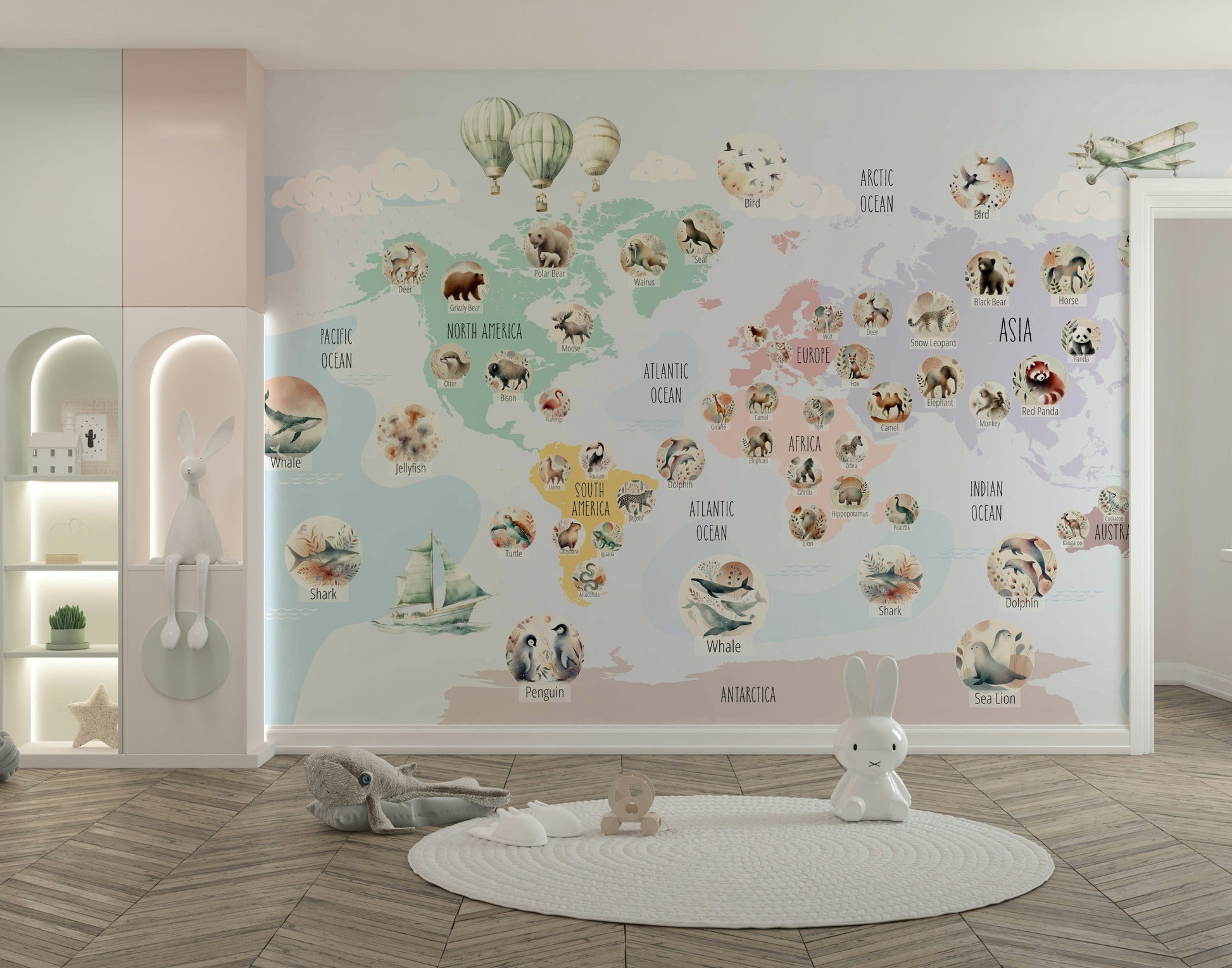 Pastel Wildlife gentle wallpaper for walls