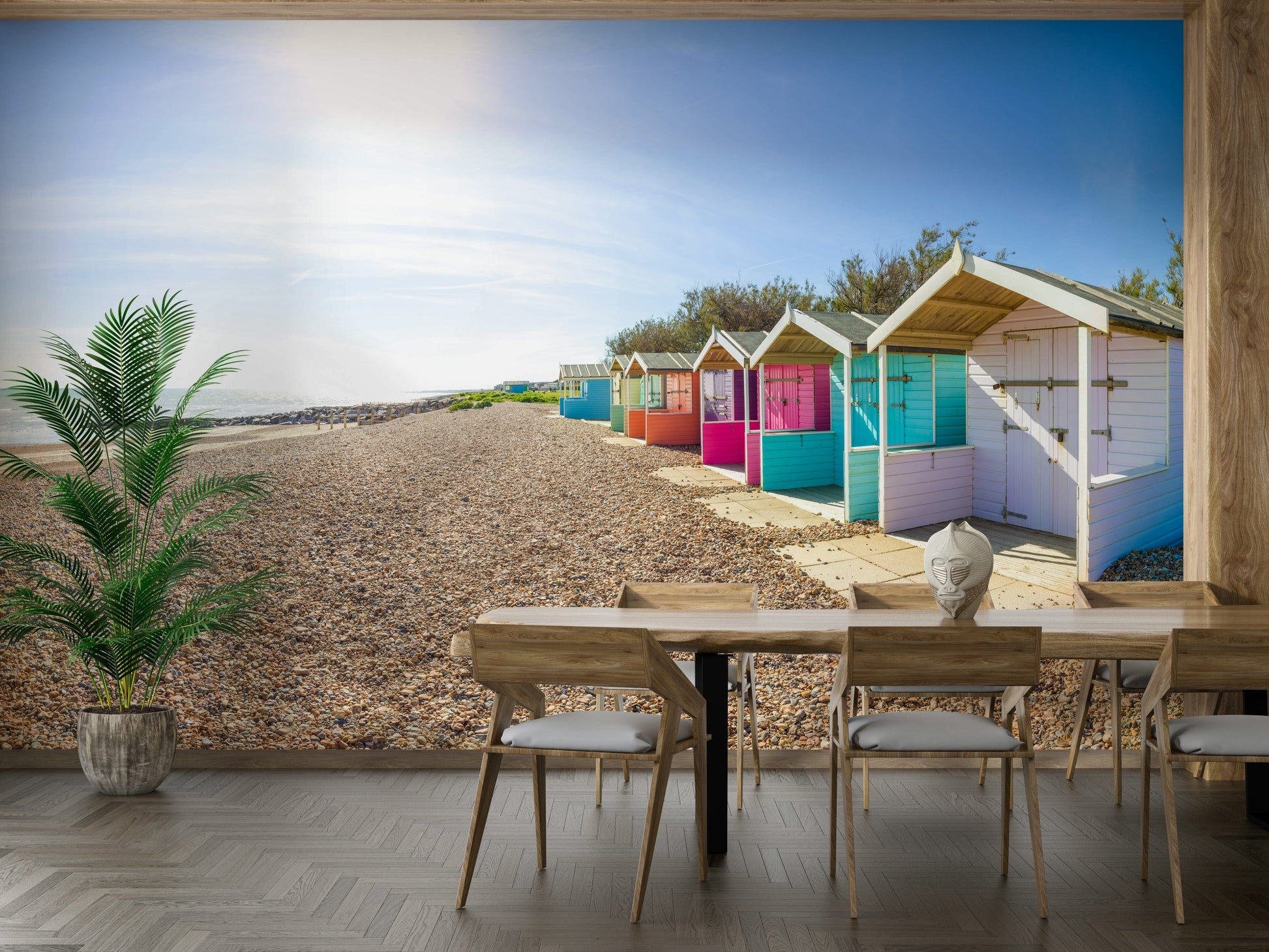 A graceful nautical theme wall mural in cool, natural tones.

