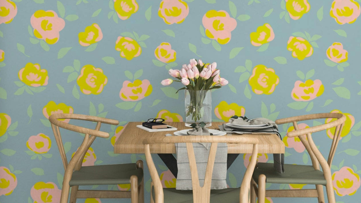 Light flower wallpaper in pastel shades

