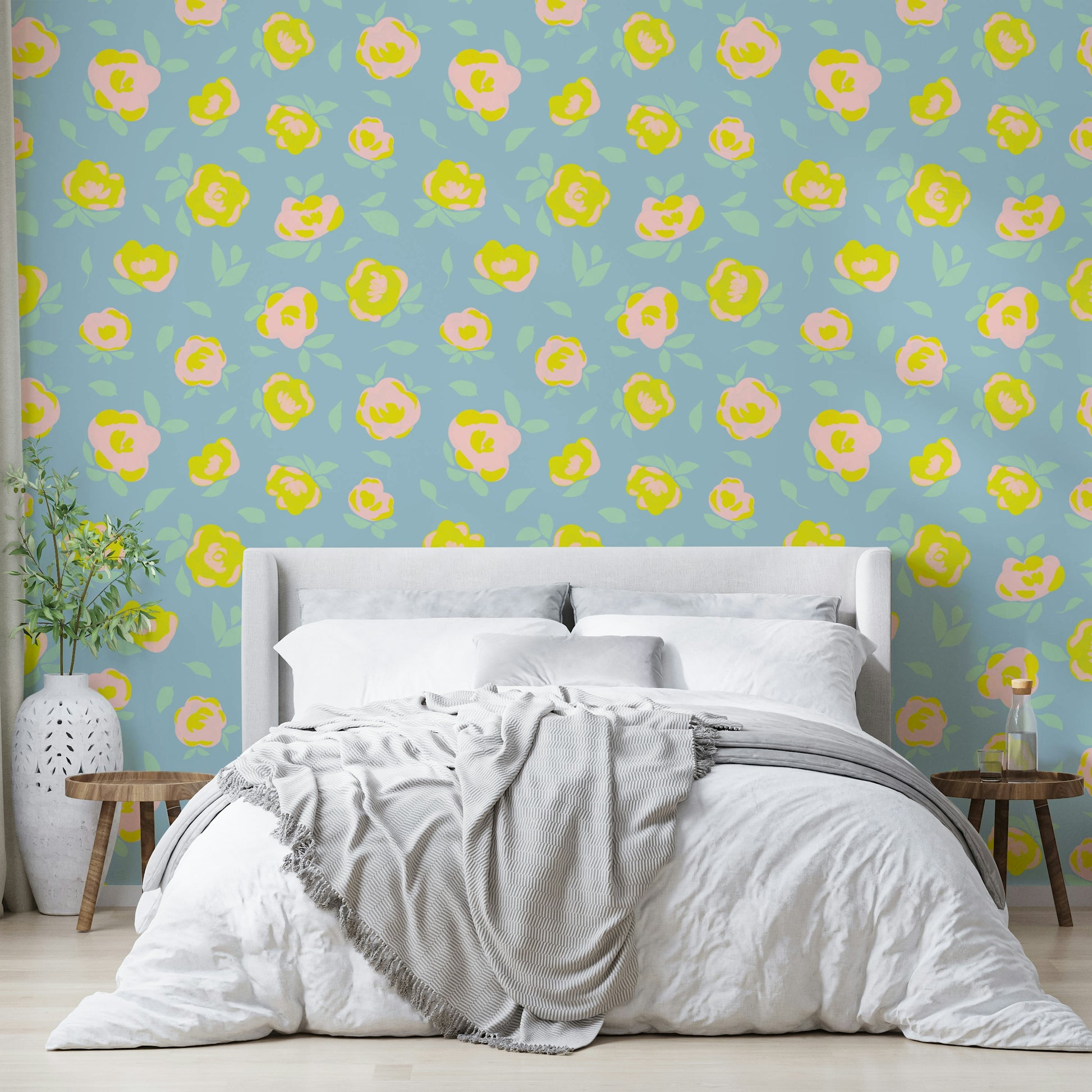 Subtle pastel bloom mural for bedrooms

