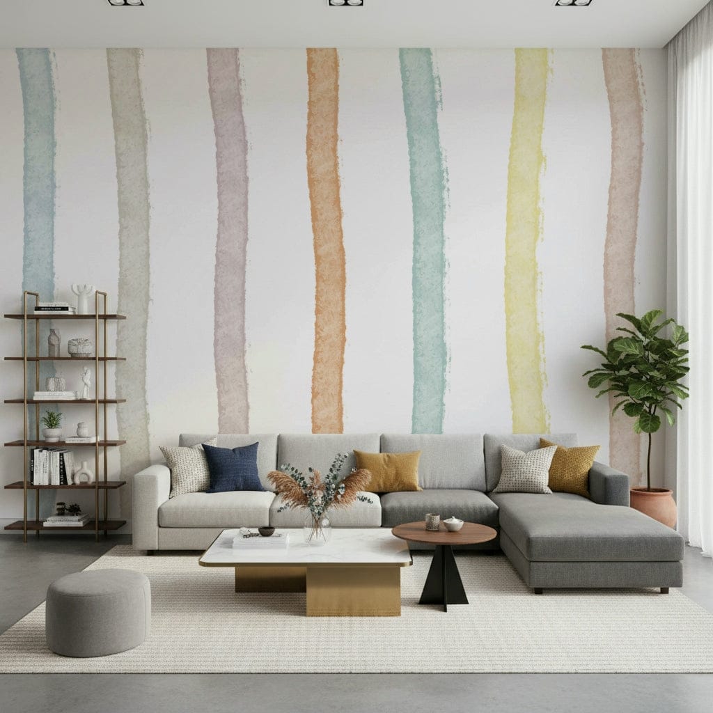 A beautiful modern art wall mural of delicate lines.