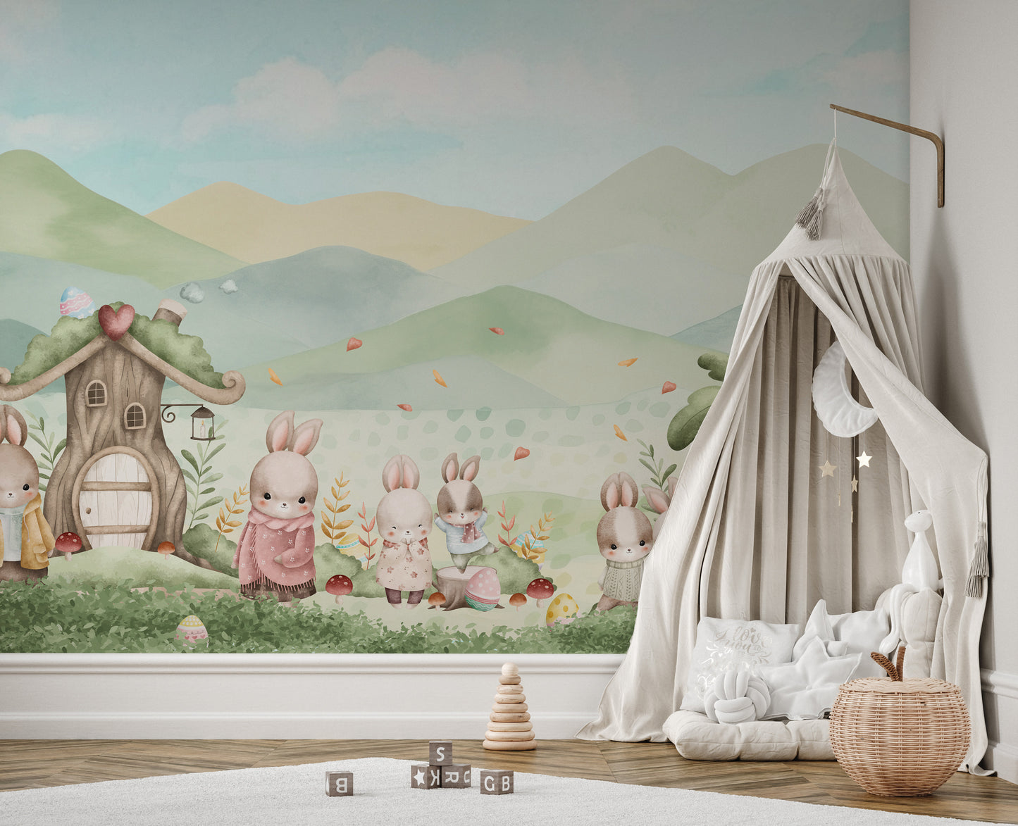 Pastel Bunny Easter Mural Wallpaper