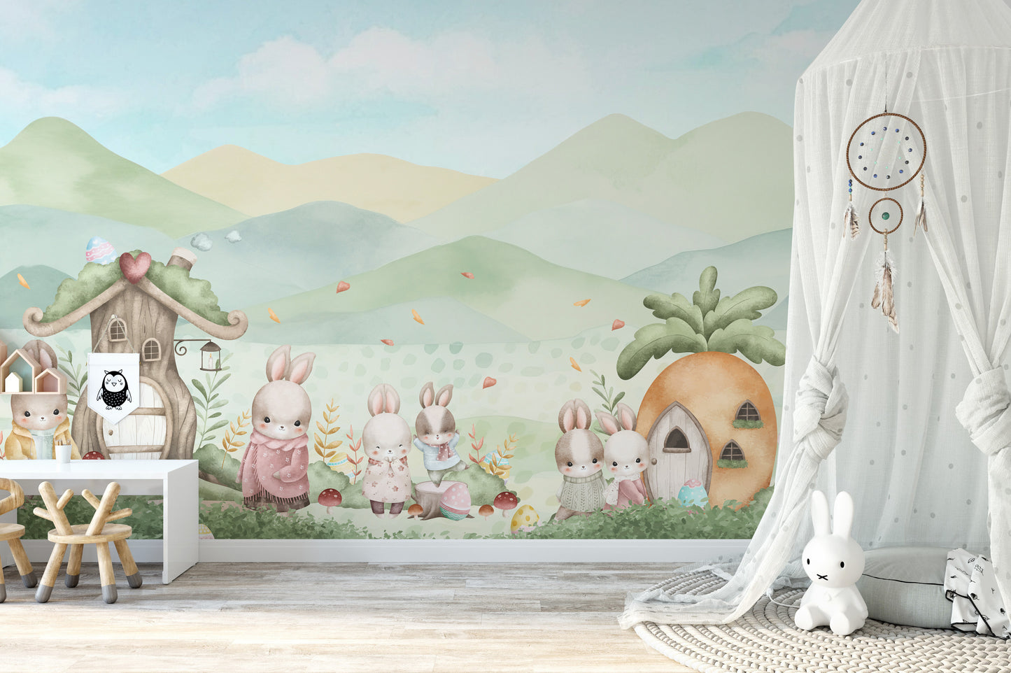 Pastel Bunny Easter Mural Wallpaper