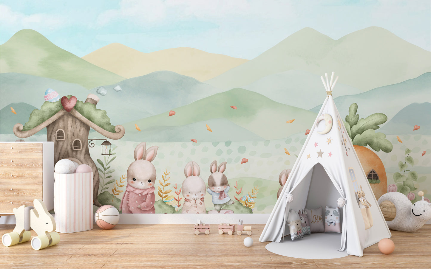 Pastel Bunny Easter Mural Wallpaper