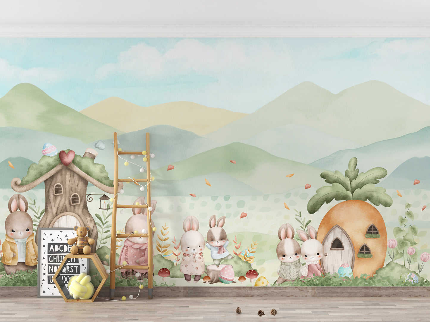 Pastel Bunny Easter Mural Wallpaper