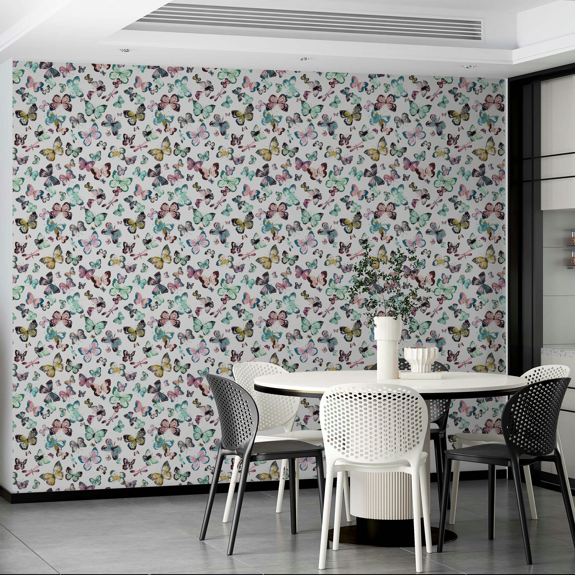 Green and pink butterfly mural for girls’ rooms

