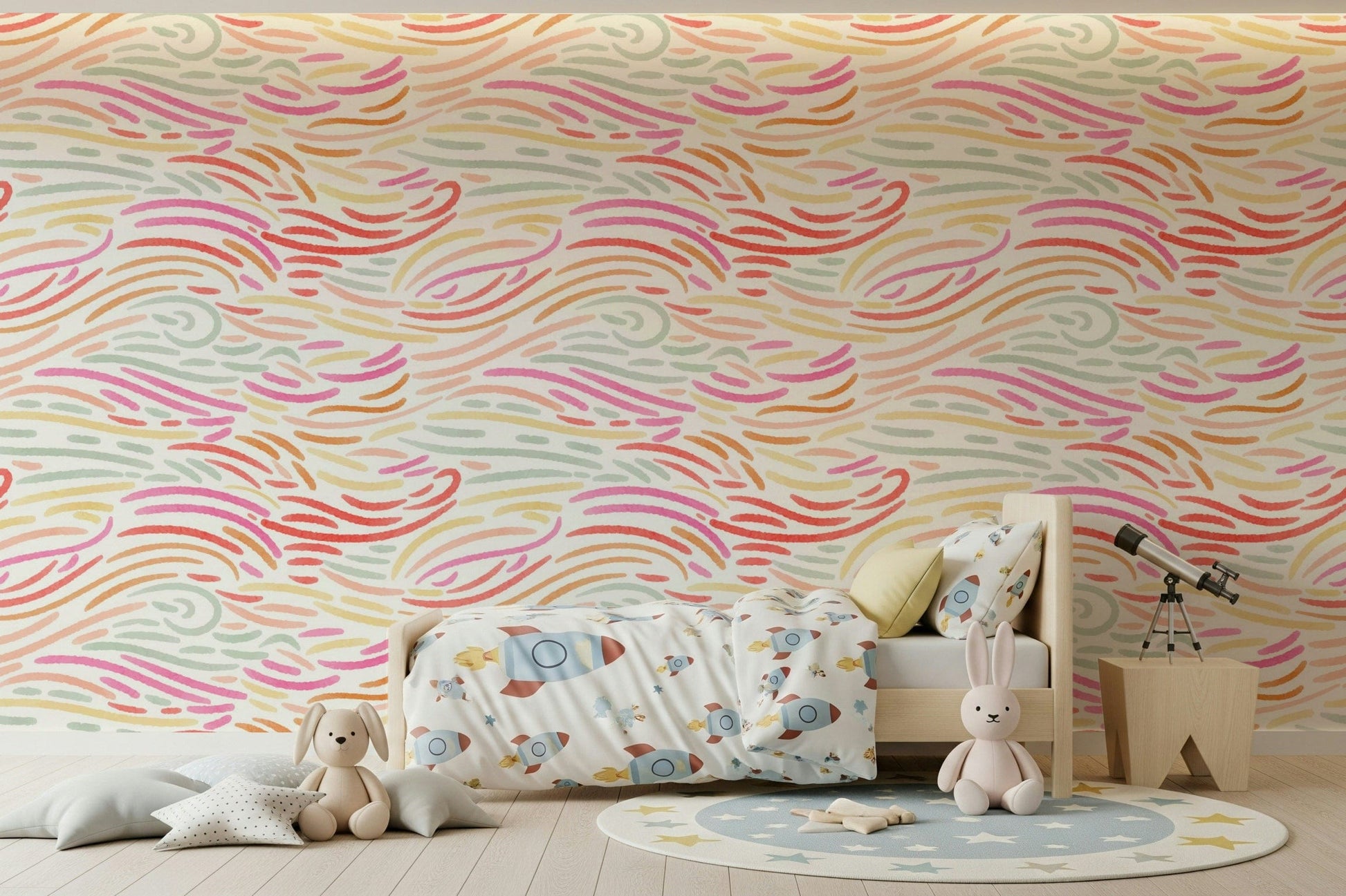 Pink and green brushstroke wallpaper for children's room, Candy Pastel Strokes.