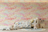 Pink and green brushstroke wallpaper for children's room, Candy Pastel Strokes.