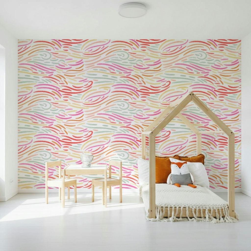 Bright watercolor stripe wall mural, Candy Pastel Strokes, cheerful artistic texture.
