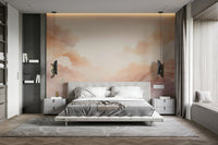 Large scale cloud mural for a contemporary living room accent wall.