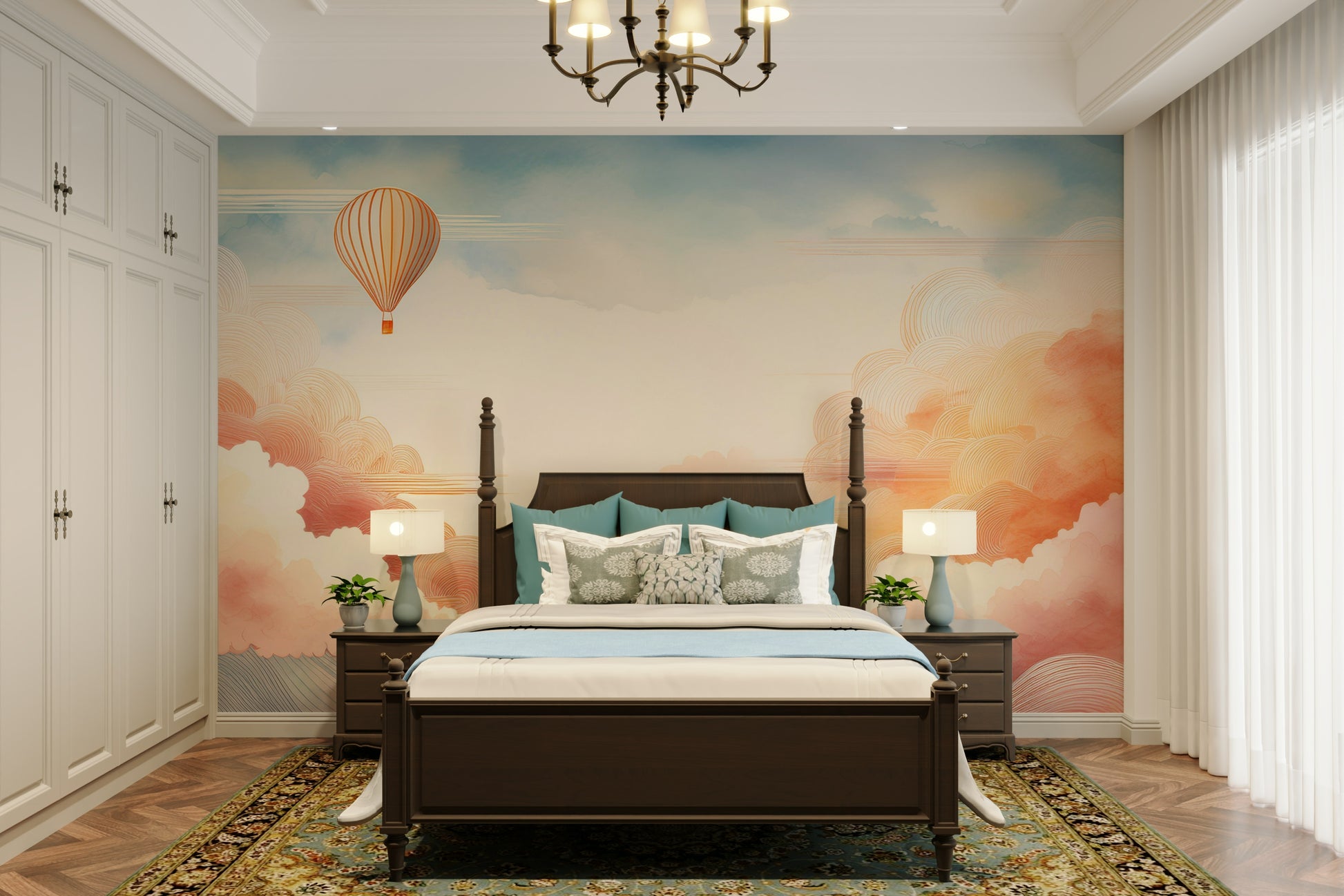 Detailed watercolour sky pattern home décor for traditional interior styles.