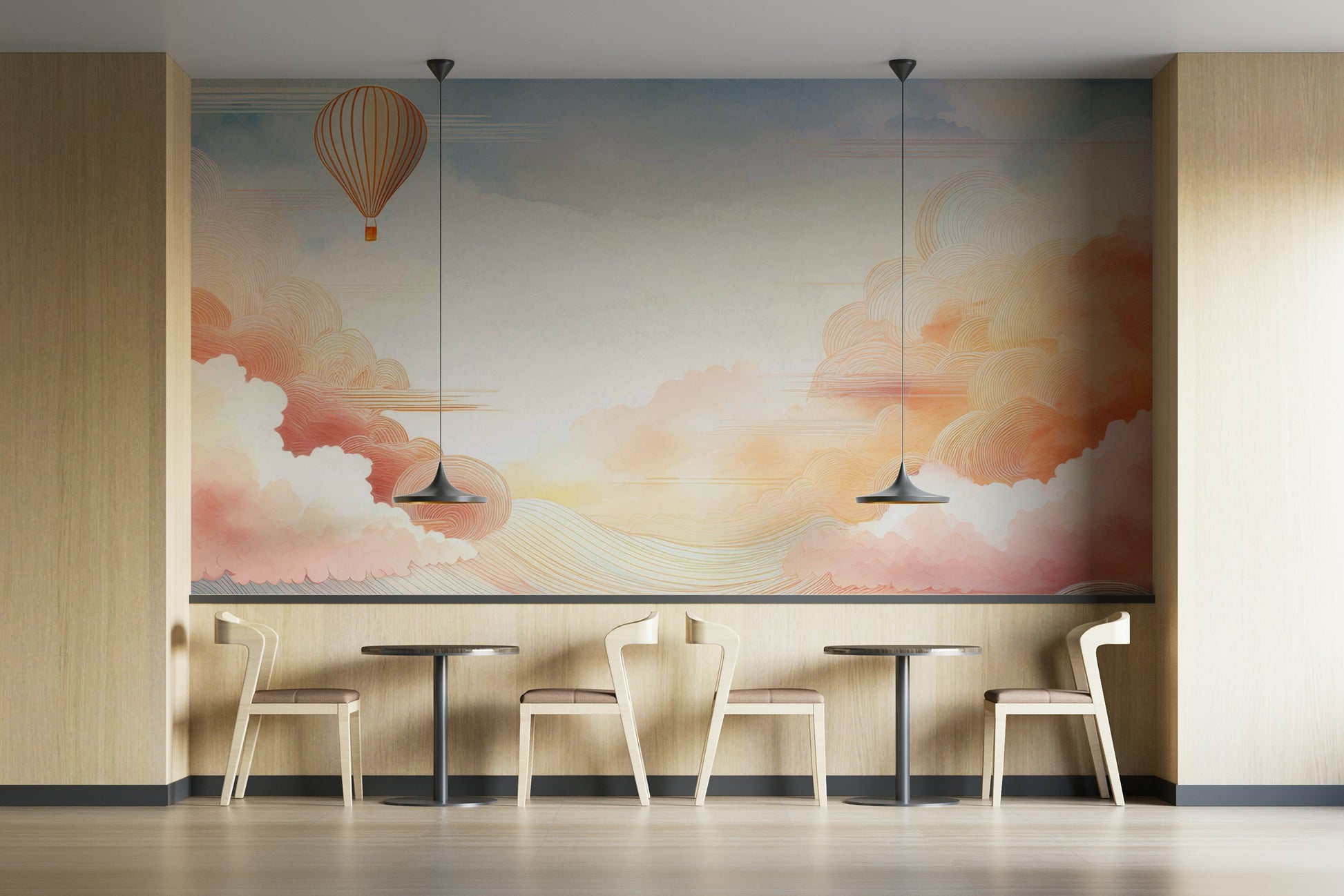 Soft pastel cloud textures for a refined interior colour finish in a guest room.
