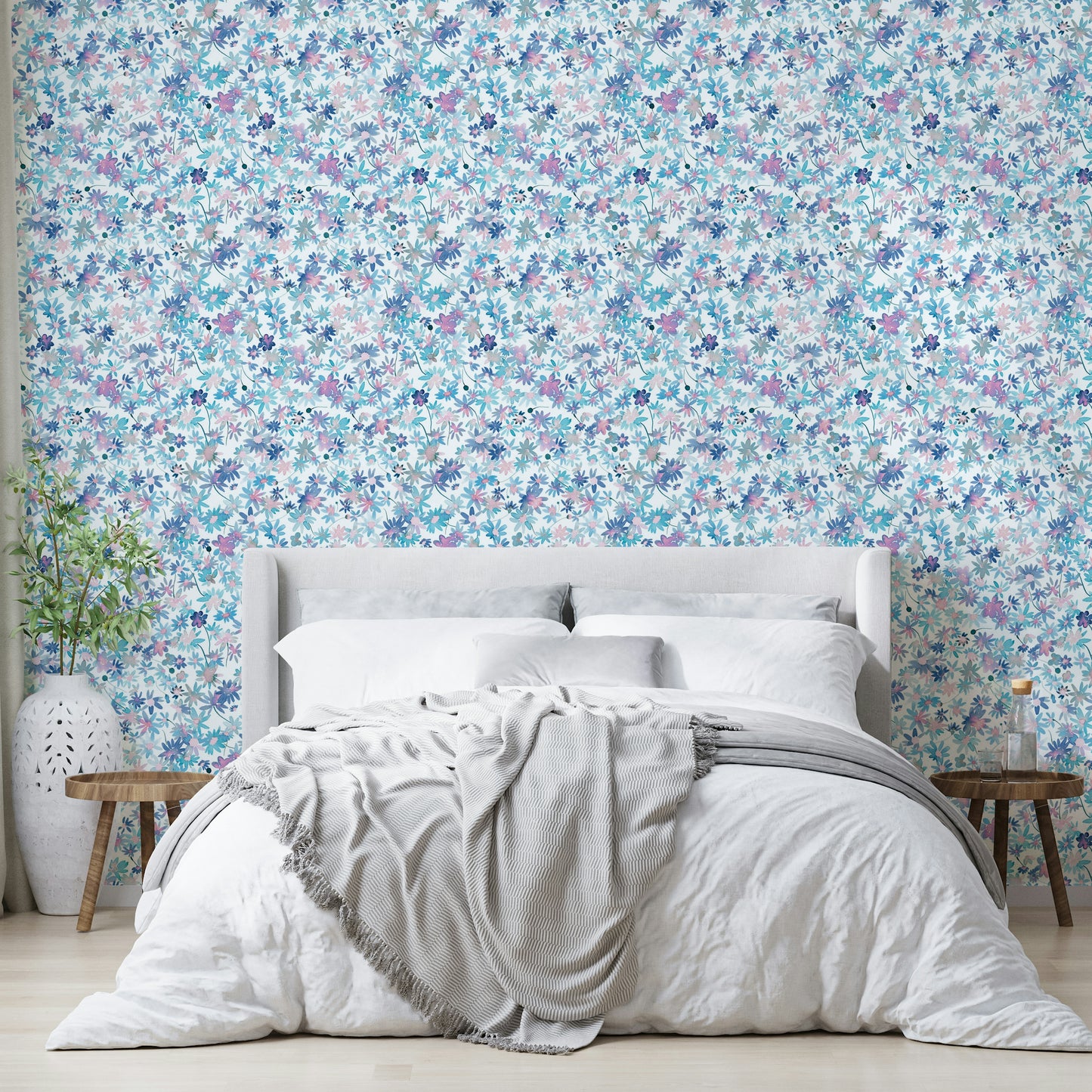 Subtle daisy pattern wall art in soft watercolors

