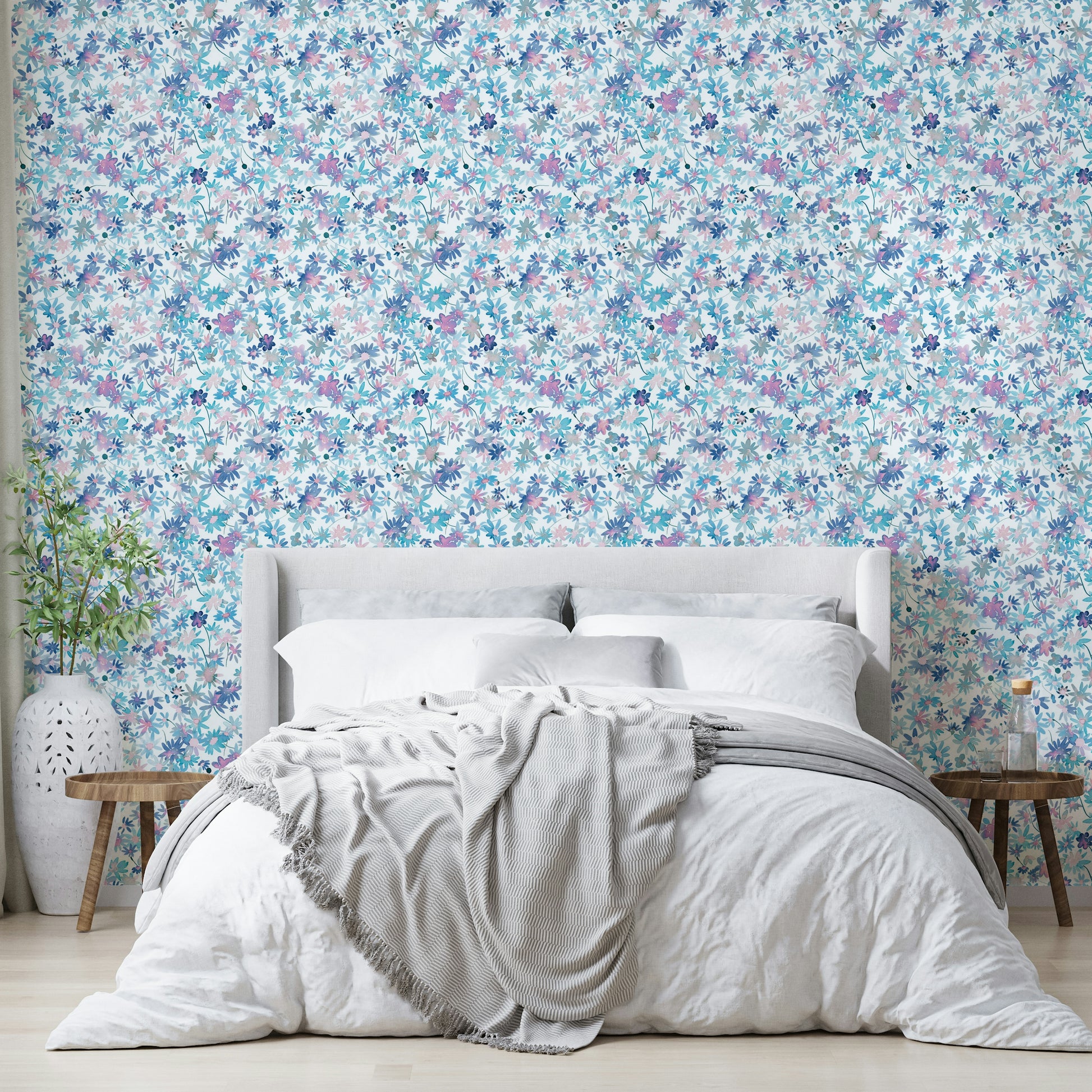 Subtle daisy pattern wall art in soft watercolors

