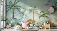 Wall mural showing a quiet prehistoric scene

