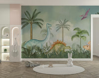 Wall decor showing a tranquil prehistoric view

