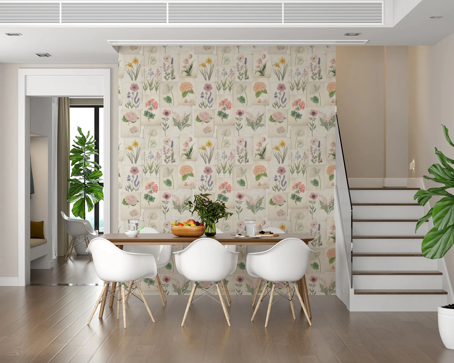 Pastel Floral Botanical Collage Wallpaper⁠