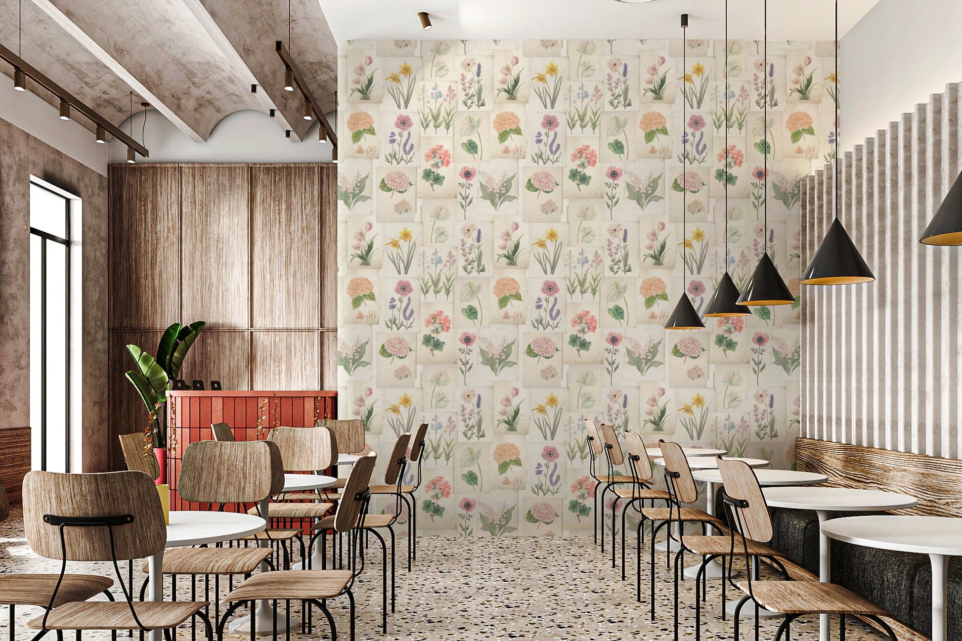 Pastel Floral Botanical Collage Wallpaper⁠