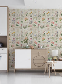 Pastel Floral Botanical Collage Wallpaper⁠