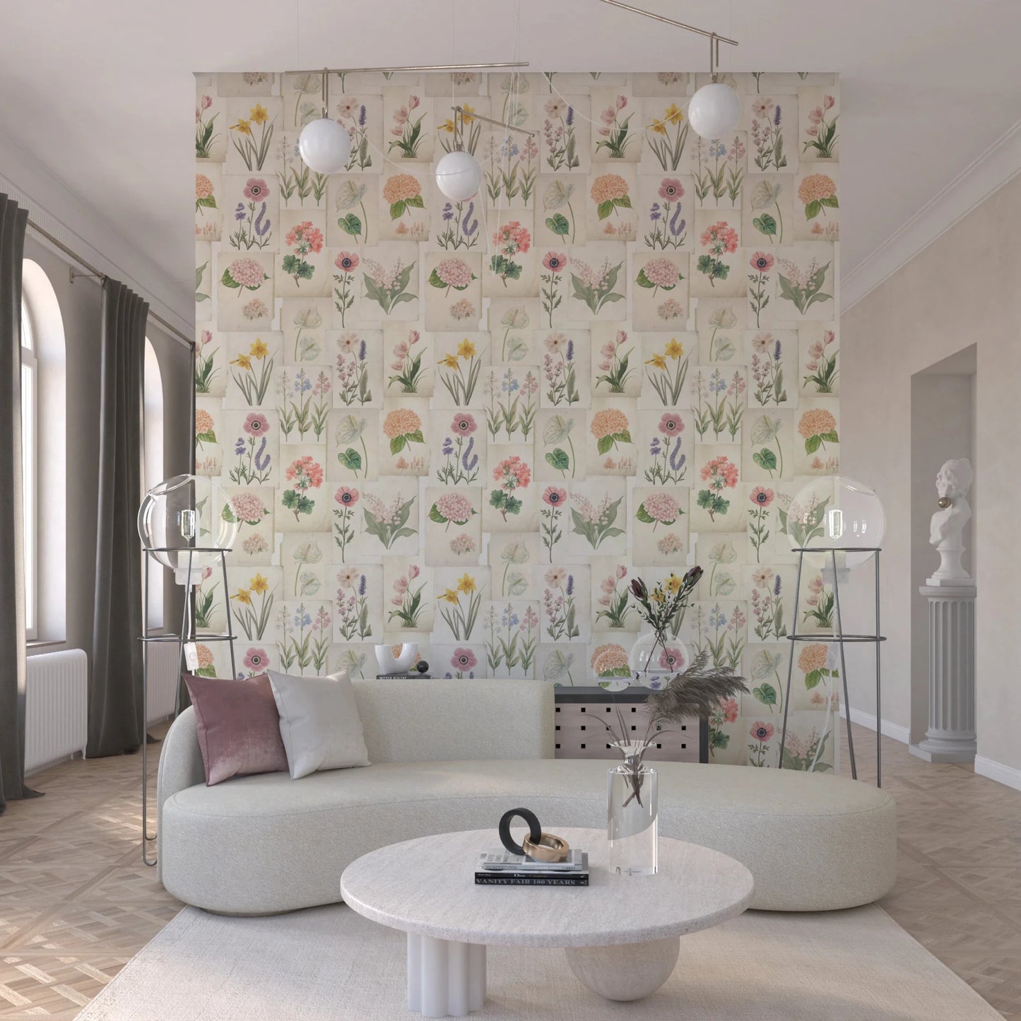 Pastel Floral Botanical Collage Wallpaper⁠