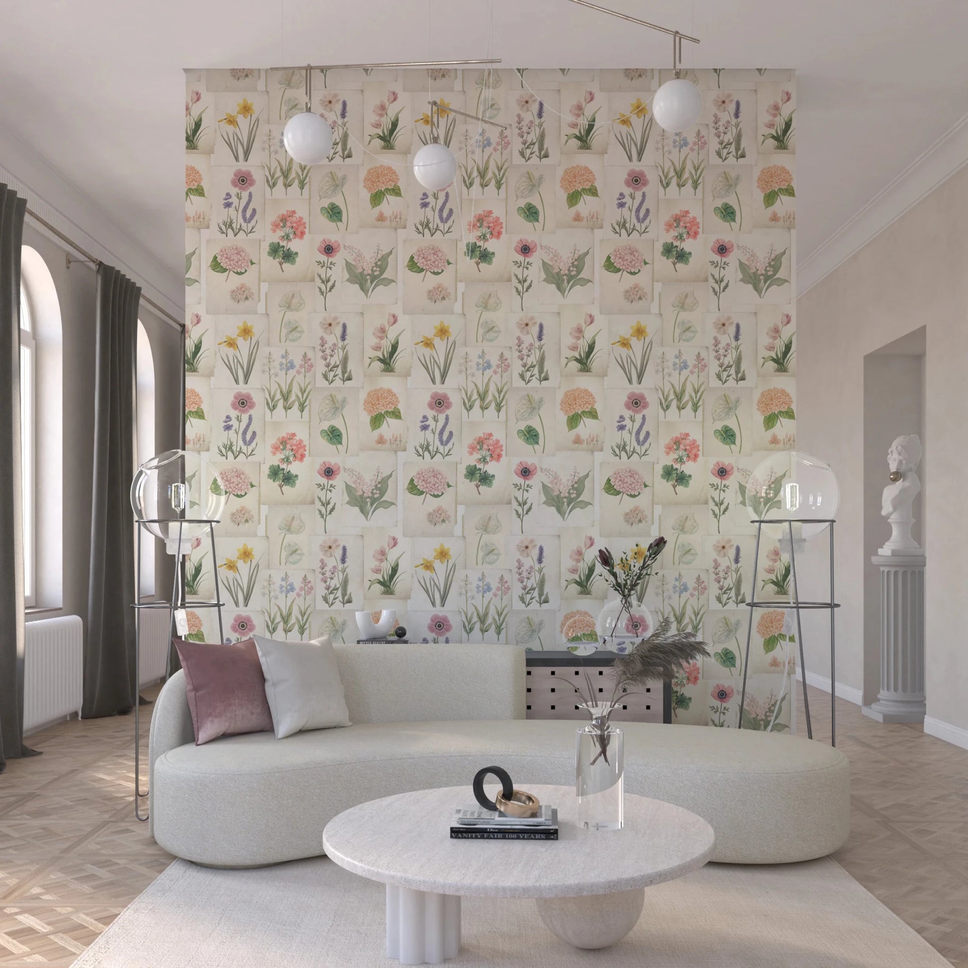 Pastel Floral Botanical Collage Wallpaper⁠