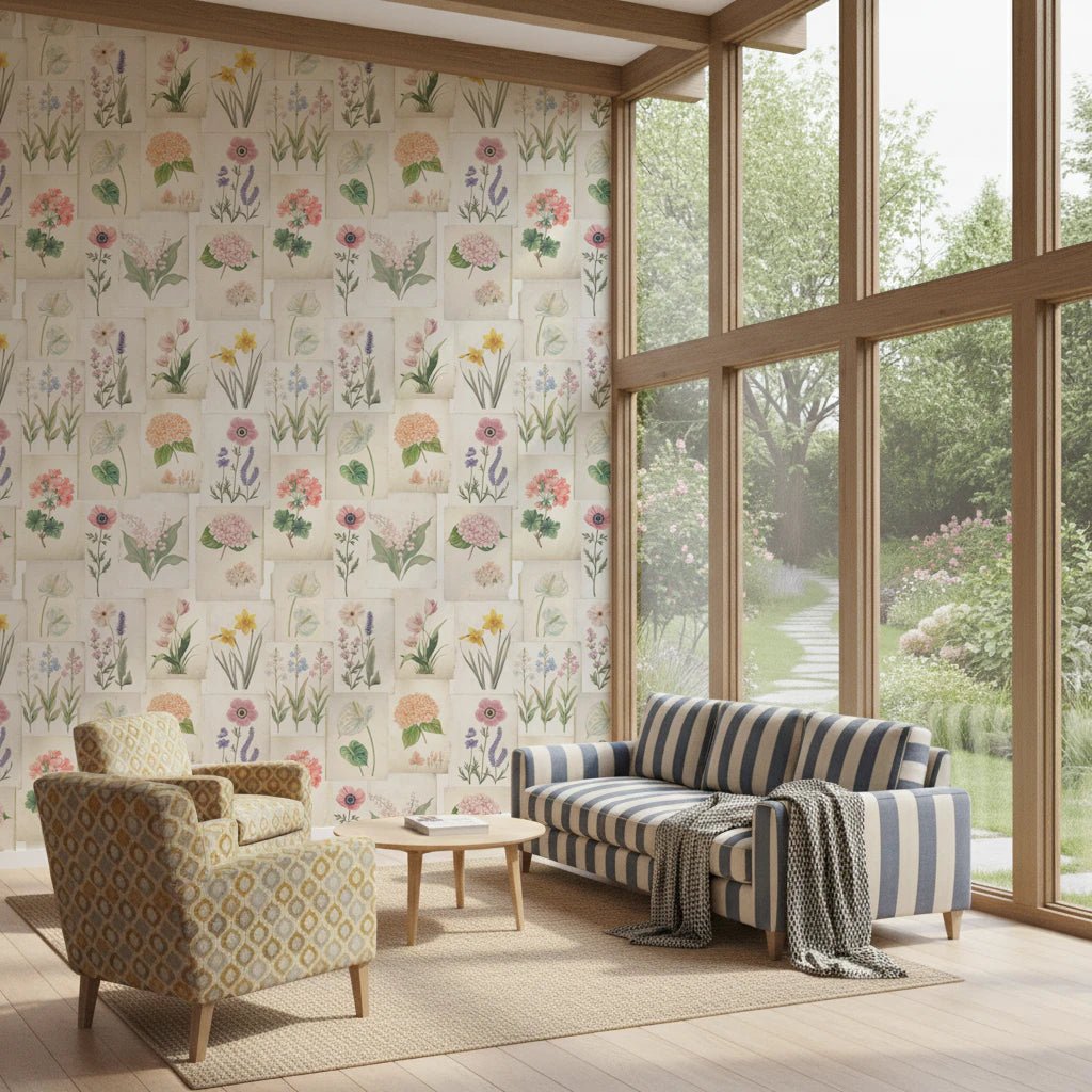 Pastel Floral Botanical Collage Wallpaper⁠