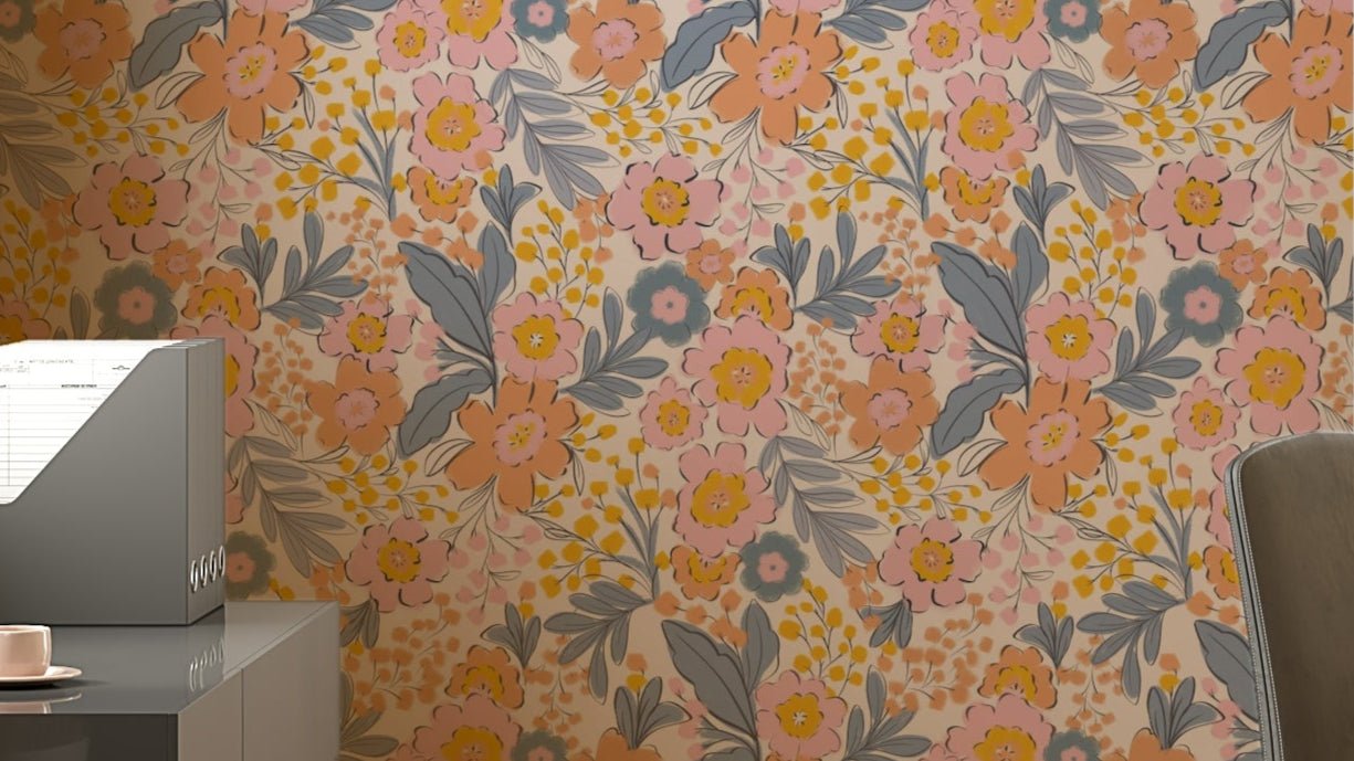 A wallpaper design with a floral burst pattern.



