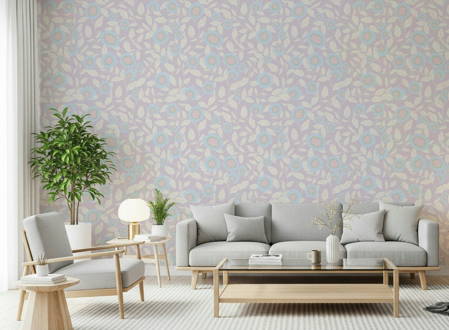 Pastel Floral Serenity wallpaper mural showcasing botanical watercolor art.
