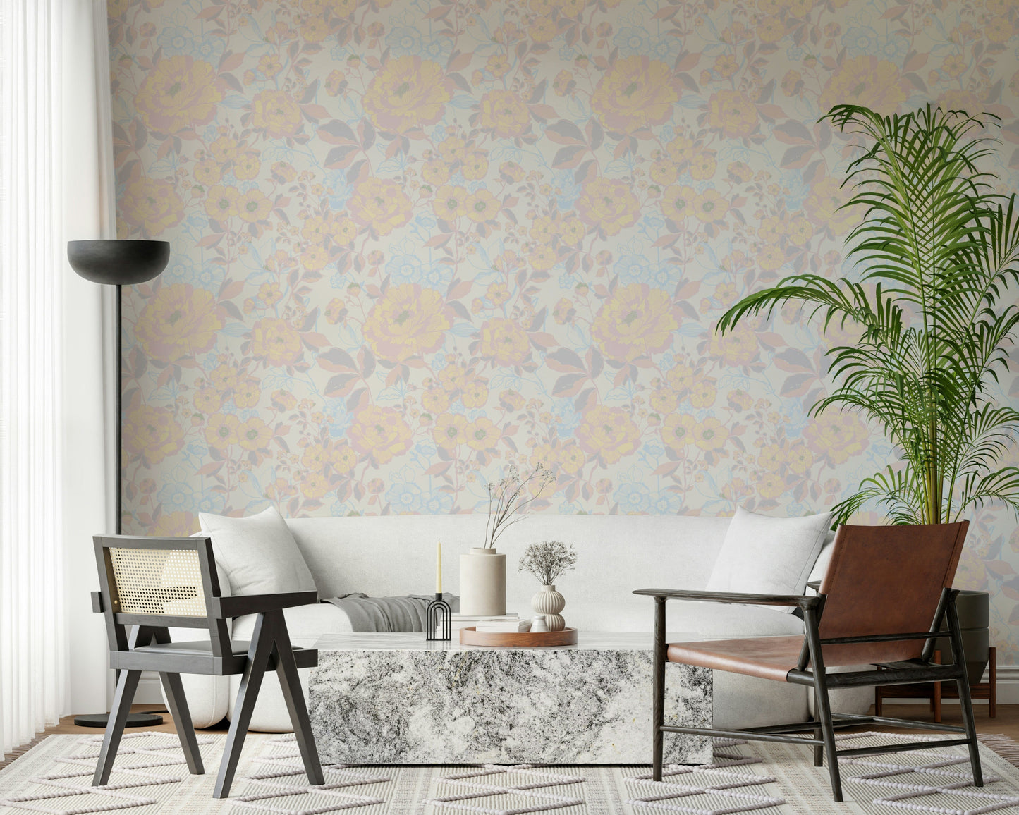 Romantic garden Bloom Hues: Soft Floral Art wallpaper walls.