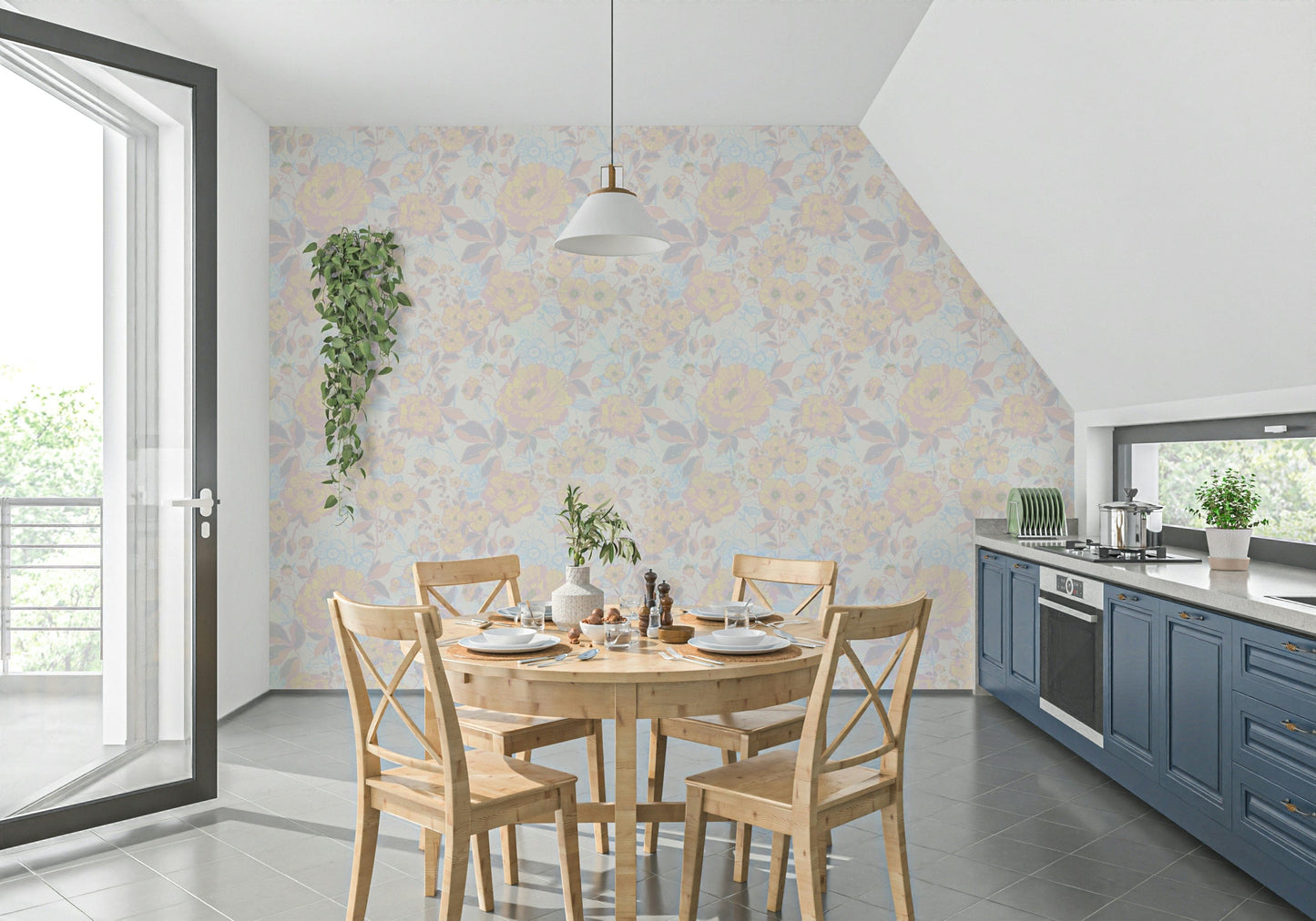 Peach yellow blossoms Bloom Hues: Soft Floral Art mural.