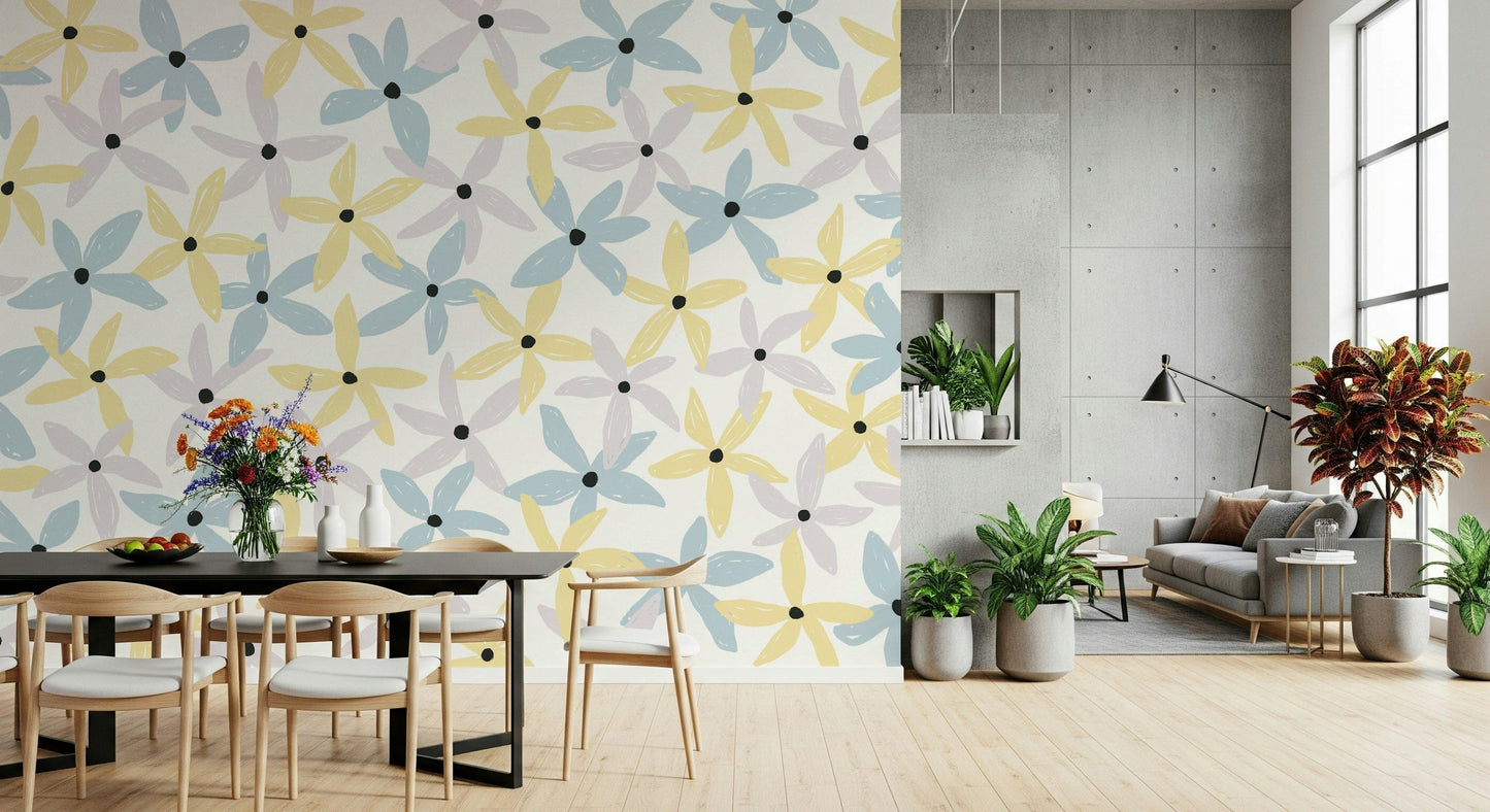 A beautiful modern art wall mural of delicate flowers.

