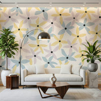 An artistic gentle bloom mural on minimalist wallpaper.

